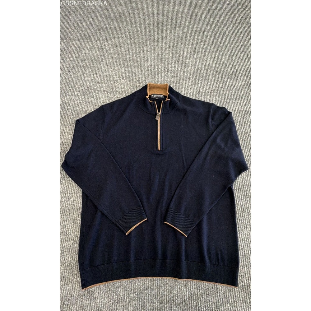 Hart Schaffner Marx Men's Navy Blue‎ Extra Fine Merino Wool 1/4 Zip Sweater XL